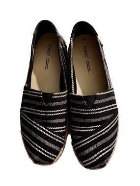 TOMS Black and White Striped Canvas Slip-Ons